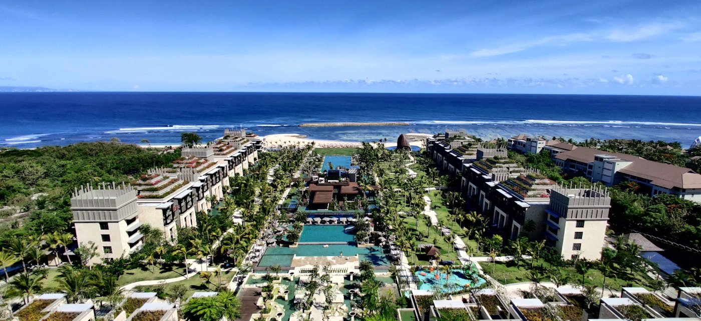 Resort view and waterfront surroundings